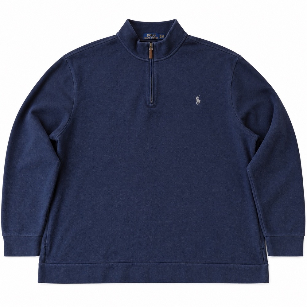 Polo Ralph Lauren Men's 4XLT Tall Navy Cotton Quarter-Zip Pullover Gray Pony